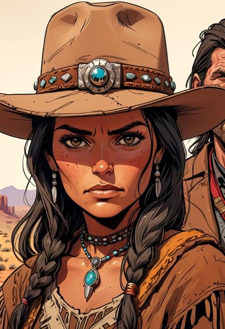 36918-610771954-a page from comics, two people, red dead redemption meeting with indians Cheyenne, dark cowboy face, old cowboy, unshaved, beaut.jpg